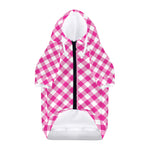 Magenta Pink And White Gingham Print Dog Zip Up Hoodie