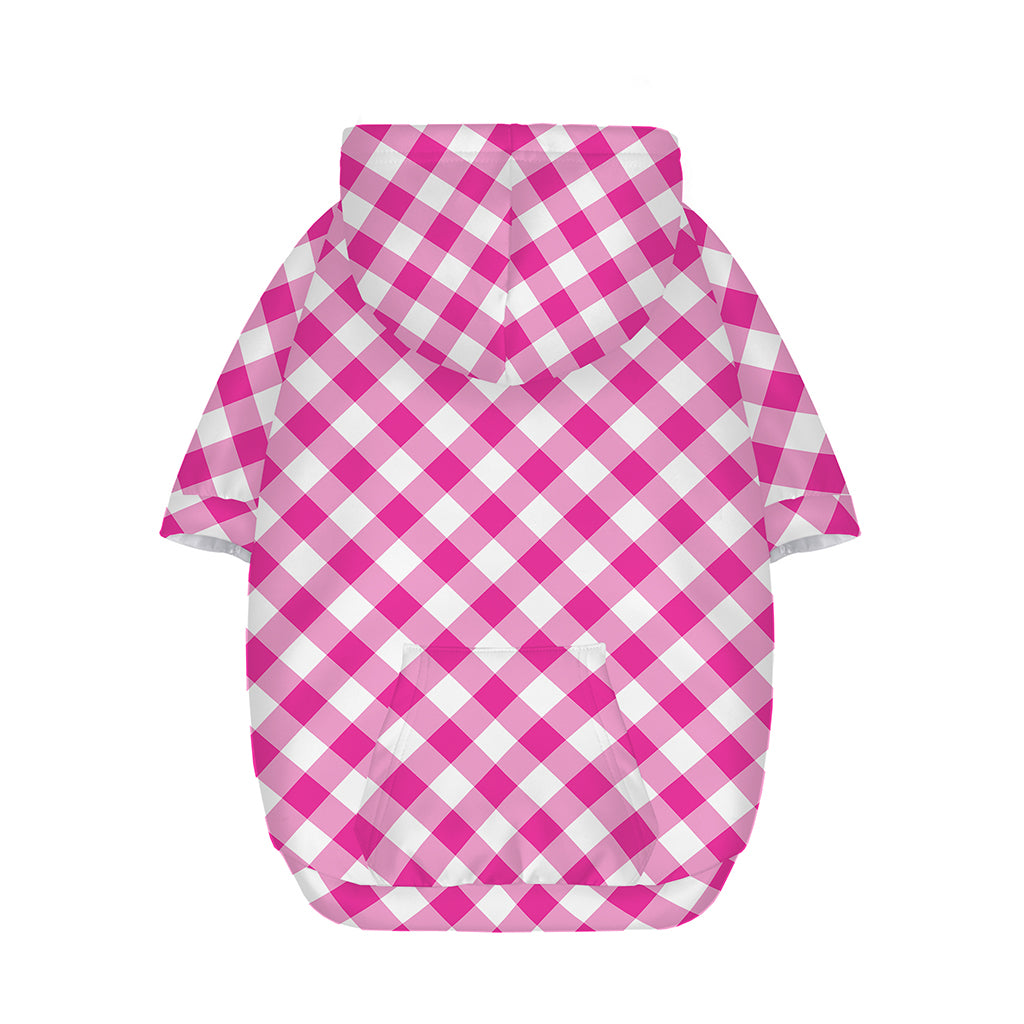 Magenta Pink And White Gingham Print Dog Zip Up Hoodie