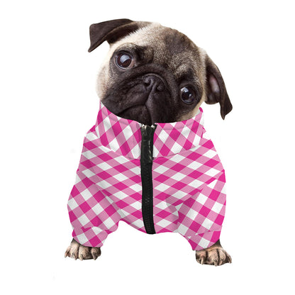 Magenta Pink And White Gingham Print Dog Zip Up Jacket