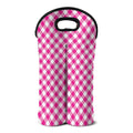 Magenta Pink And White Gingham Print Double Neoprene Wine Tote
