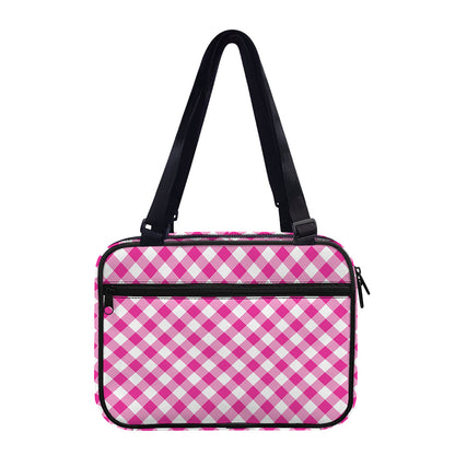 Magenta Pink And White Gingham Print Double Strap Bible Bag