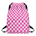 Magenta Pink And White Gingham Print Drawstring Backpack