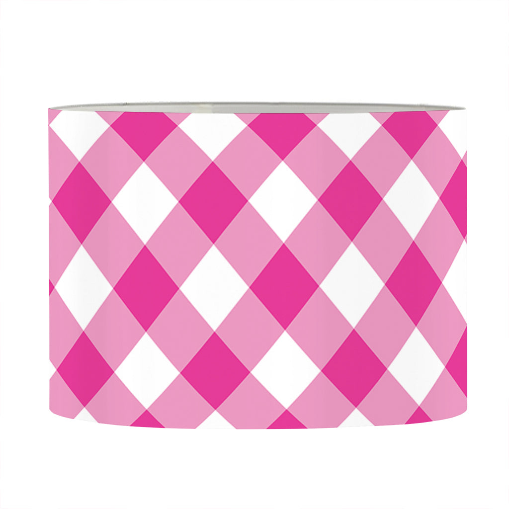 Magenta Pink And White Gingham Print Drum Lamp Shade