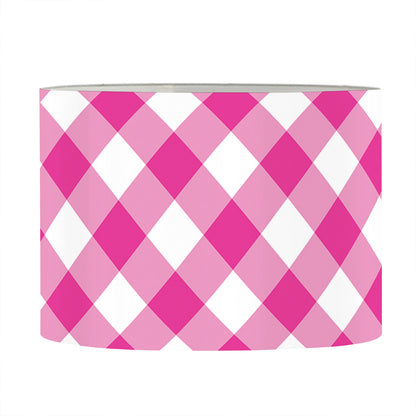 Magenta Pink And White Gingham Print Drum Lamp Shade