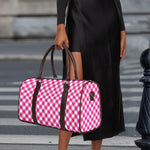 Magenta Pink And White Gingham Print Duffle Bag