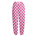 Magenta Pink And White Gingham Print Fleece Lined Knit Pants