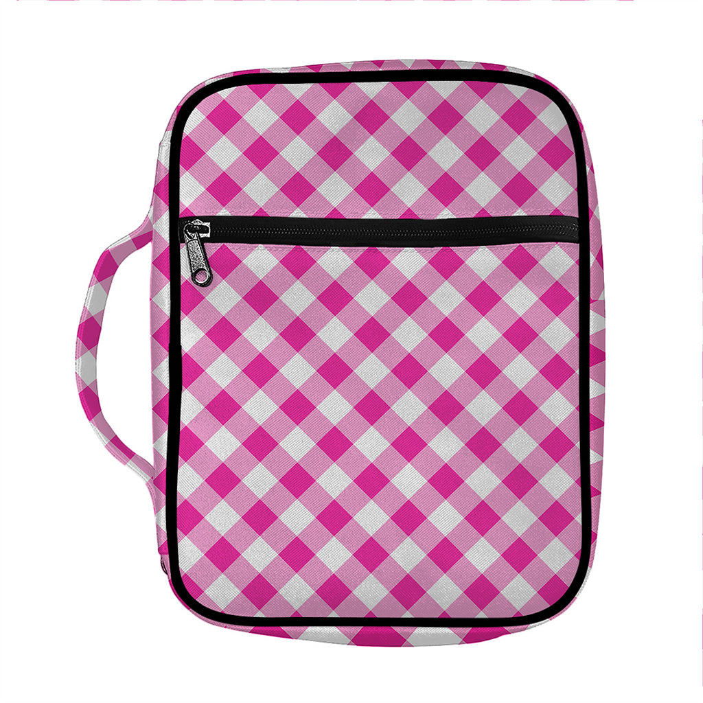 Magenta Pink And White Gingham Print Front Pocket Bible Bag