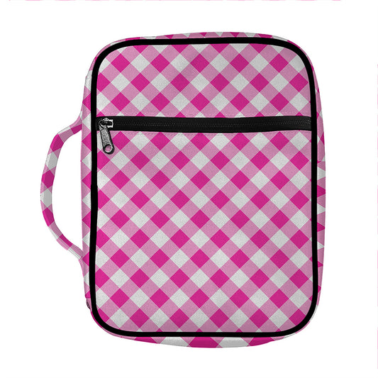 Magenta Pink And White Gingham Print Front Pocket Bible Bag
