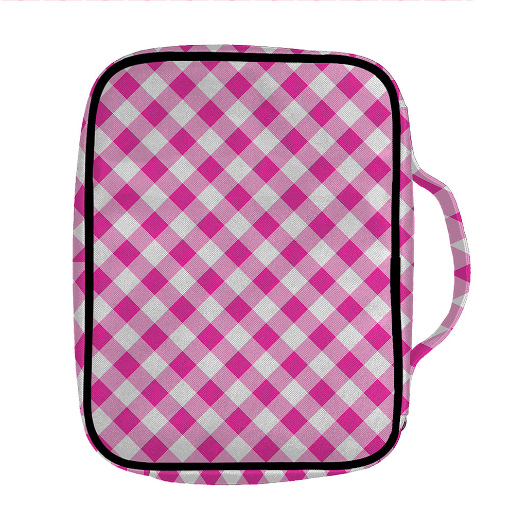 Magenta Pink And White Gingham Print Front Pocket Bible Bag