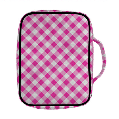 Magenta Pink And White Gingham Print Front Pocket Bible Bag