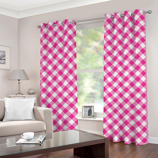 Magenta Pink And White Gingham Print Grommet Curtains