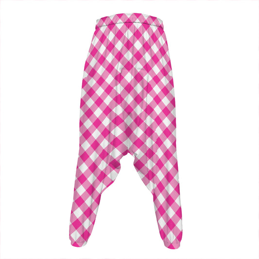Magenta Pink And White Gingham Print Hammer Pants