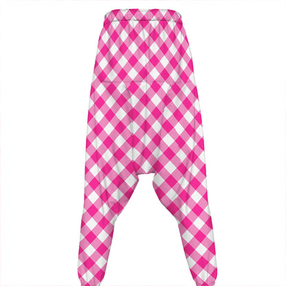 Magenta Pink And White Gingham Print Hammer Pants