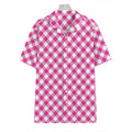 Magenta Pink And White Gingham Print Hawaiian Shirt