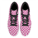 Magenta Pink And White Gingham Print High Top Leather Sneakers