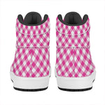 Magenta Pink And White Gingham Print High Top Leather Sneakers