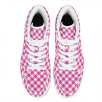 Magenta Pink And White Gingham Print High Top Leather Sneakers