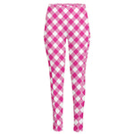 Magenta Pink And White Gingham Print High-Waisted Pocket Leggings