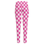 Magenta Pink And White Gingham Print High-Waisted Pocket Leggings