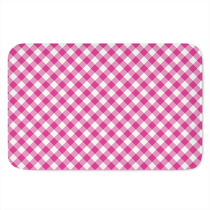 Magenta Pink And White Gingham Print Indoor Door Mat