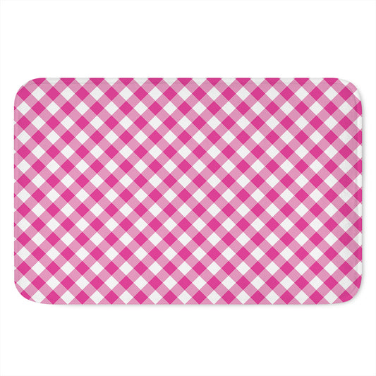 Magenta Pink And White Gingham Print Indoor Door Mat