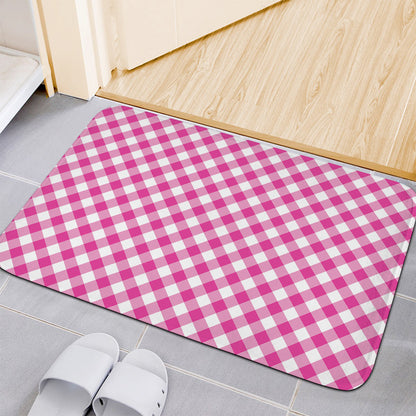 Magenta Pink And White Gingham Print Indoor Door Mat