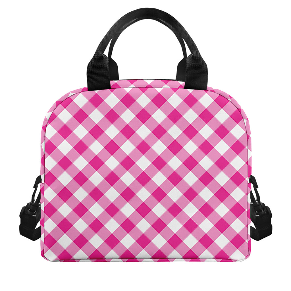 Magenta Pink And White Gingham Print Insulated Lunch Bag