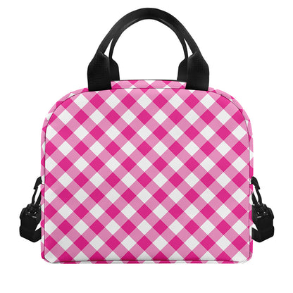 Magenta Pink And White Gingham Print Insulated Lunch Bag