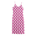 Magenta Pink And White Gingham Print Jersey Midi Cami Dress
