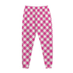 Magenta Pink And White Gingham Print Jogger Pants