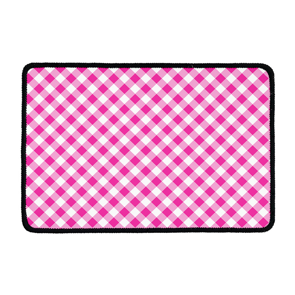 Magenta Pink And White Gingham Print Kitchen Mat