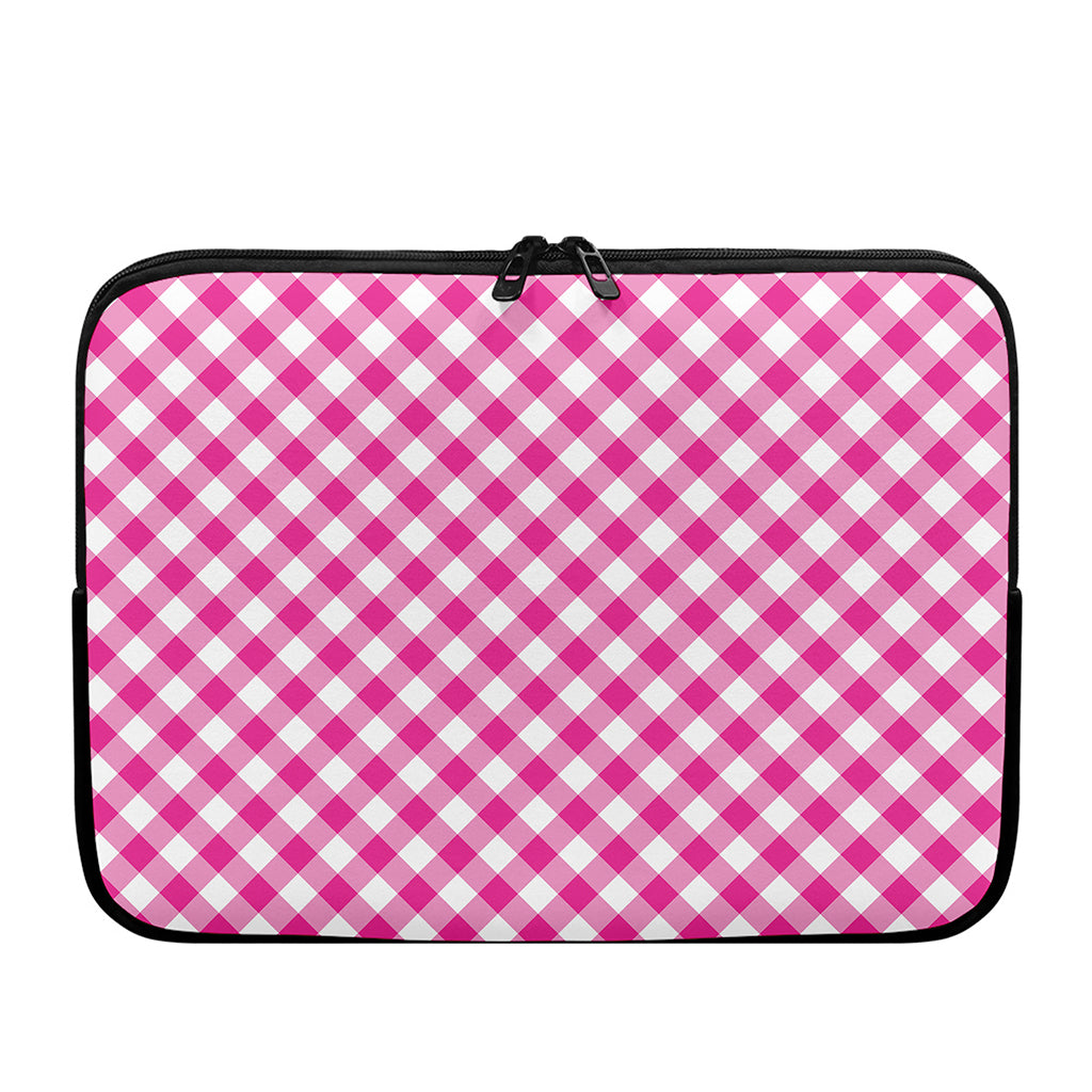 Magenta Pink And White Gingham Print Laptop Sleeve