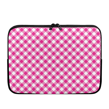 Magenta Pink And White Gingham Print Laptop Sleeve