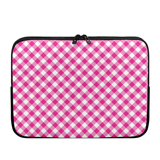 Magenta Pink And White Gingham Print Laptop Sleeve