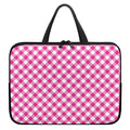 Magenta Pink And White Gingham Print Laptop Sleeve With Handle