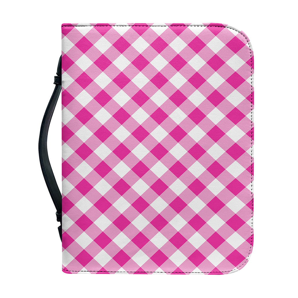 Magenta Pink And White Gingham Print Leather Bible Cover