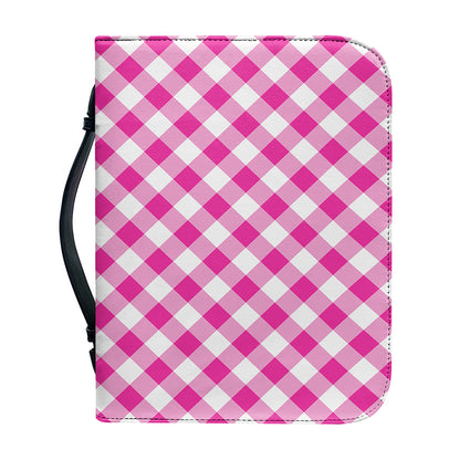 Magenta Pink And White Gingham Print Leather Bible Cover