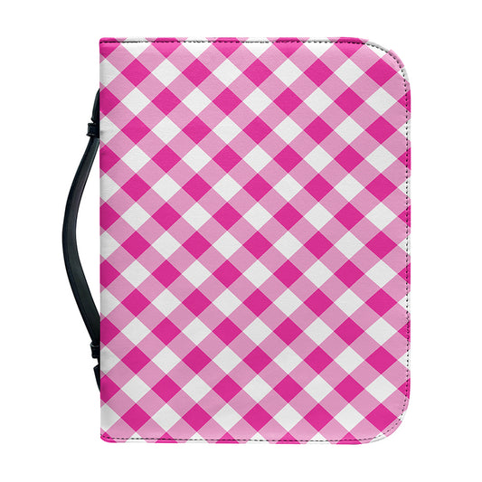 Magenta Pink And White Gingham Print Leather Bible Cover