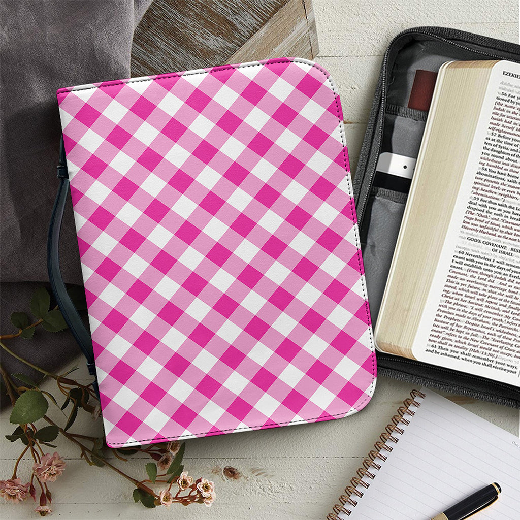 Magenta Pink And White Gingham Print Leather Bible Cover