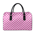 Magenta Pink And White Gingham Print Leather Duffel Bag