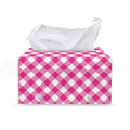 Magenta Pink And White Gingham Print Leather Tissue Box Cover