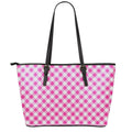 Magenta Pink And White Gingham Print Leather Tote Bag With Zipper