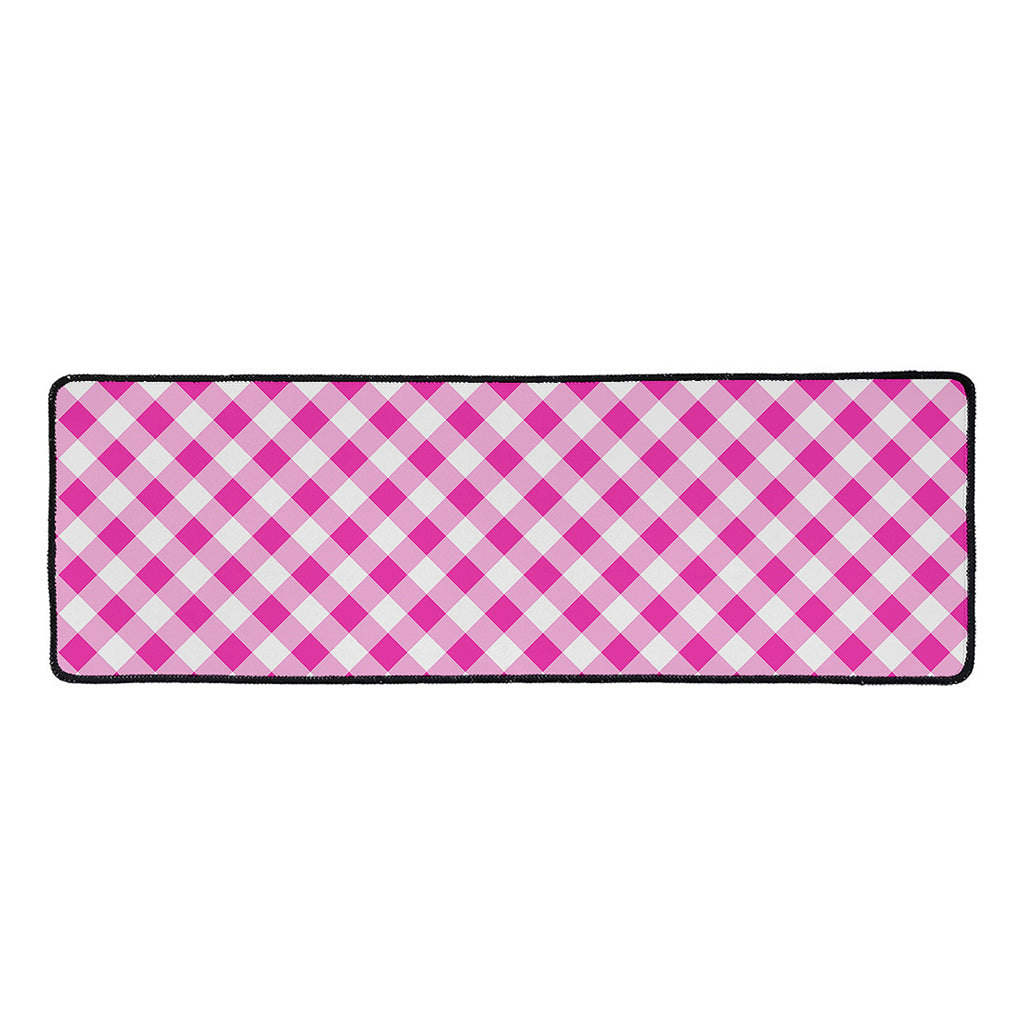 Magenta Pink And White Gingham Print Long Kitchen Mat