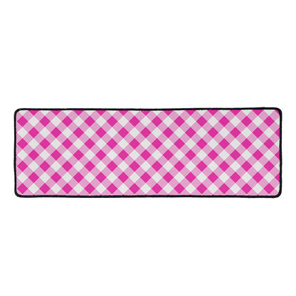 Magenta Pink And White Gingham Print Long Kitchen Mat