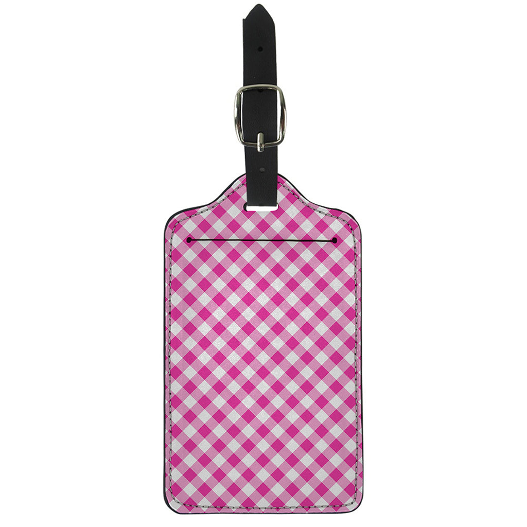 Magenta Pink And White Gingham Print Luggage Tag
