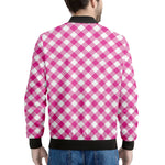Magenta Pink And White Gingham Print Men's Bomber Jacket