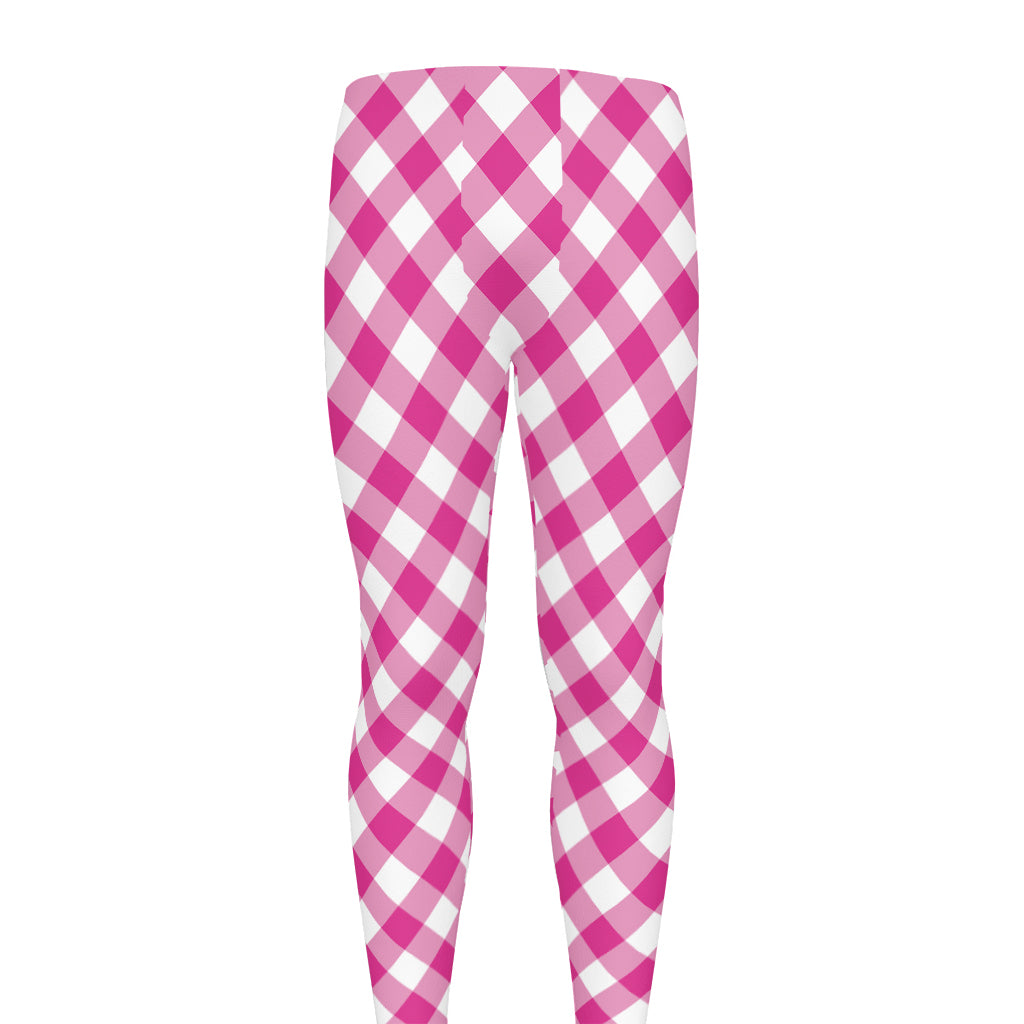 Magenta Pink And White Gingham Print Men's leggings
