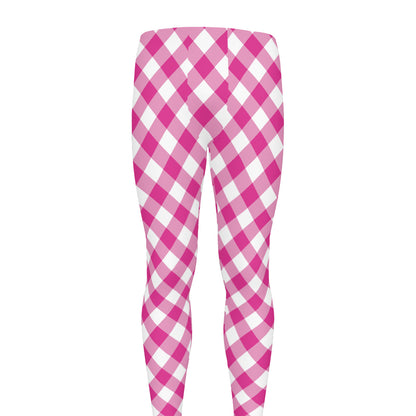 Magenta Pink And White Gingham Print Men's leggings