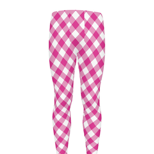 Magenta Pink And White Gingham Print Men's leggings