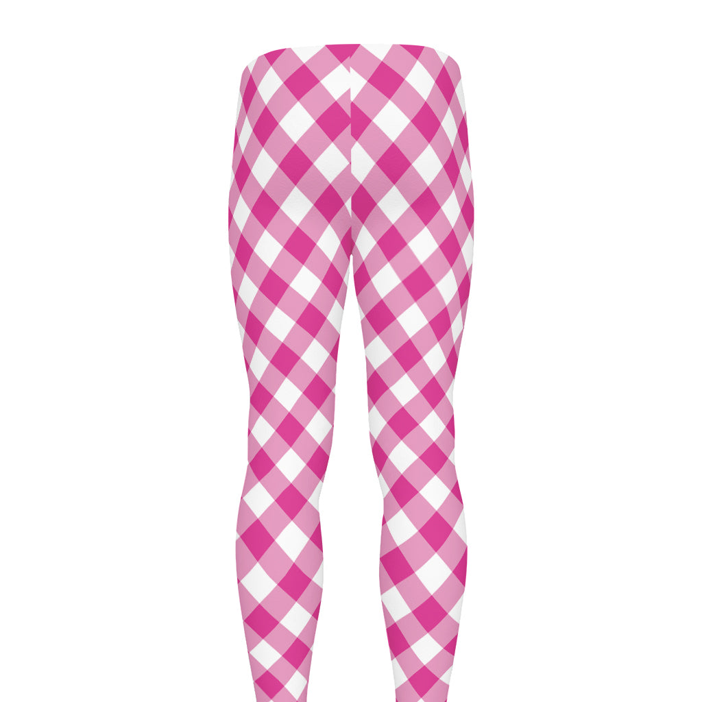 Magenta Pink And White Gingham Print Men's leggings